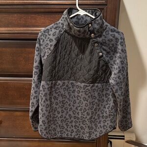 J. Crew Gray Leopard Print Pullover with Black Quilted Panel